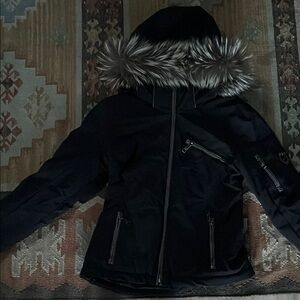 Black Fur-Trimmed Hooded Jacket